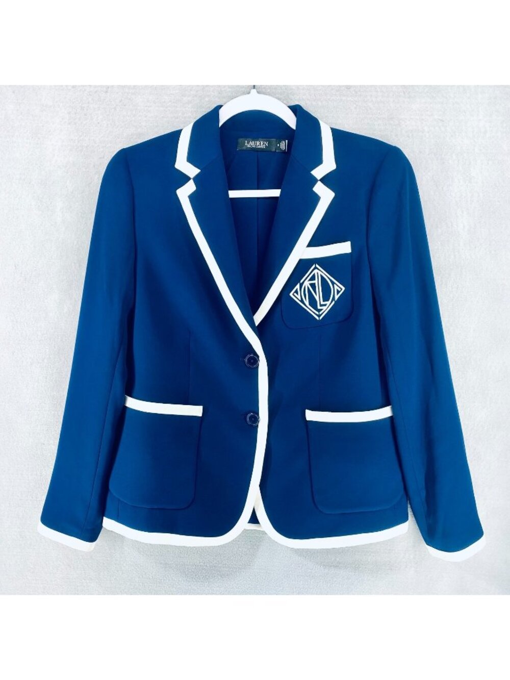 Lauren Ralph Lauren Blazer Womens 6 Blue Single Button Jacket Crest Piping